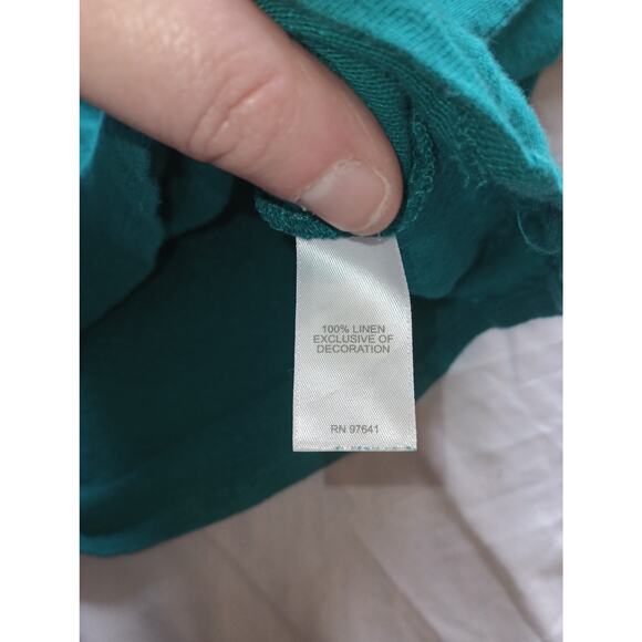 J.Jill Love Linen 100% Linen Blouse Top Cropped Teal Short sleeve Pop Over LP - Picture 4 of 5